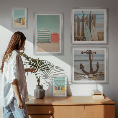 Set of 5 wall art pieces Stylish seaside beach houses