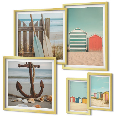 Set of 5 wall art pieces Stylish seaside beach houses