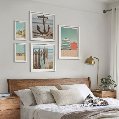 Set of 5 wall art pieces Stylish seaside beach houses