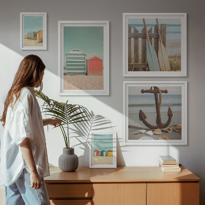 Set of 5 wall art pieces Stylish seaside beach houses