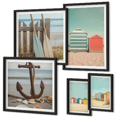 Set of 5 wall art pieces Stylish seaside beach houses