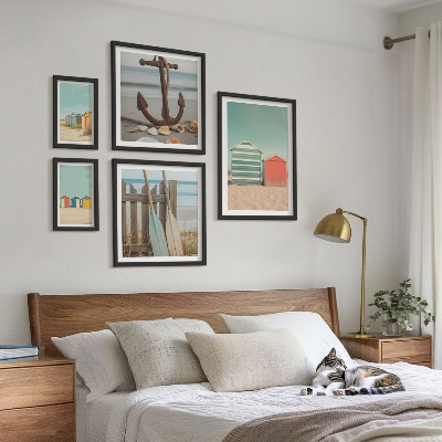 Set of 5 wall art pieces Stylish seaside beach houses