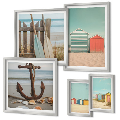 Set of 5 wall art pieces Stylish seaside beach houses