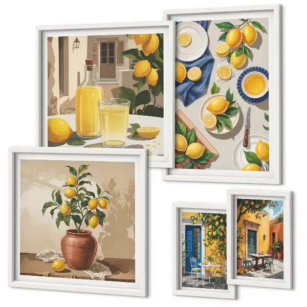 Mediterranean lemon gallery wall art set lemon orchard and coastal decor themes