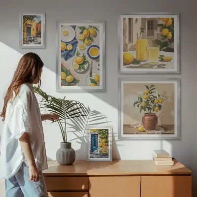 Mediterranean lemon gallery wall art set lemon orchard and coastal decor themes