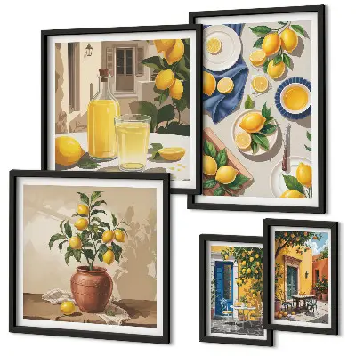Mediterranean lemon gallery wall art set lemon orchard and coastal decor themes