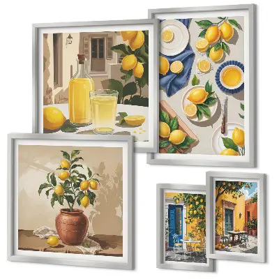 Mediterranean lemon gallery wall art set lemon orchard and coastal decor themes