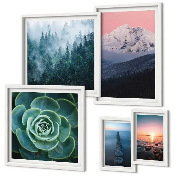 5 Piece landscape wall art set boho mountain and sea theme