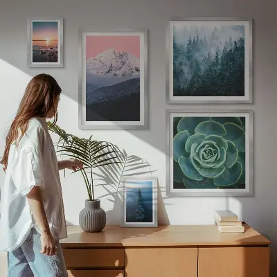 5 Piece landscape wall art set boho mountain and sea theme