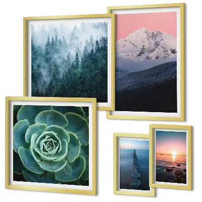 5 Piece landscape wall art set boho mountain and sea theme