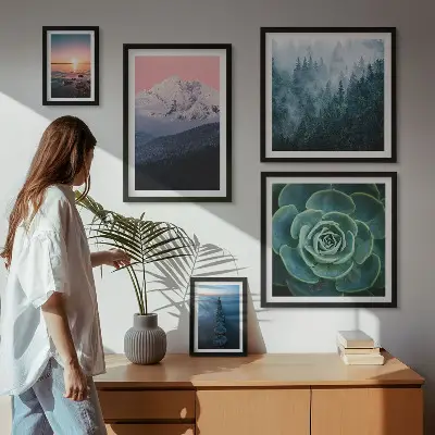 5 Piece landscape wall art set boho mountain and sea theme