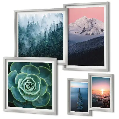 5 Piece landscape wall art set boho mountain and sea theme