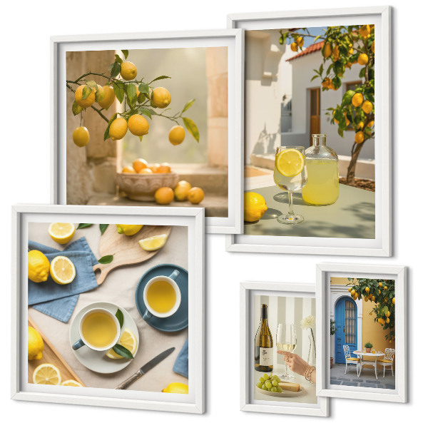 Framed photo set Rustic lemons for the kitchen