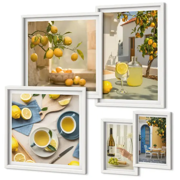 Framed lemon kitchen wall art set rustic style prints