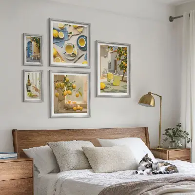 Framed lemon kitchen wall art set rustic style prints