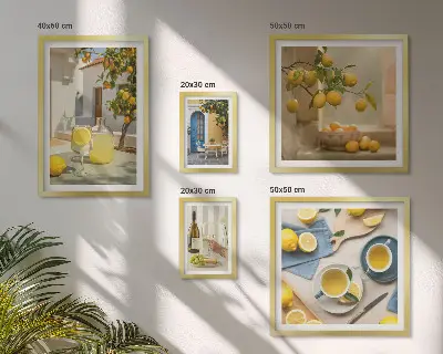 Framed lemon kitchen wall art set rustic style prints