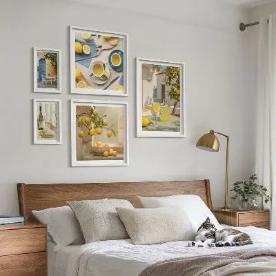 Framed lemon kitchen wall art set rustic style prints