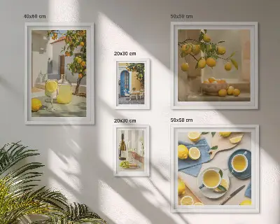 Framed lemon kitchen wall art set rustic style prints