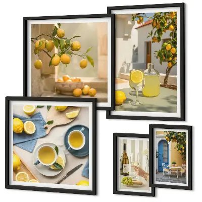 Framed lemon kitchen wall art set rustic style prints