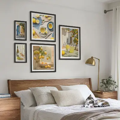 Framed lemon kitchen wall art set rustic style prints