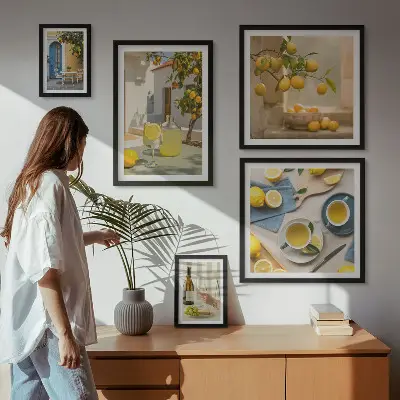 Framed lemon kitchen wall art set rustic style prints