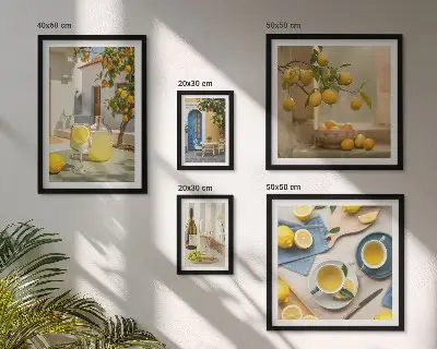 Framed lemon kitchen wall art set rustic style prints
