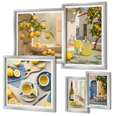 Framed lemon kitchen wall art set rustic style prints