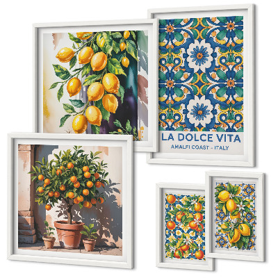 Set of 5 wall art pieces Italian citrus Amalfi style decorations