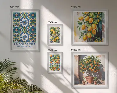 Set of 5 wall art pieces with Italian citrus Amalfi style decorations