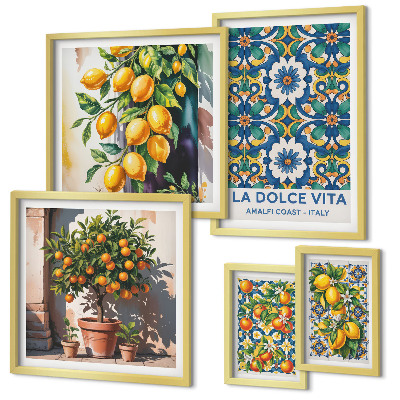 Set of 5 wall art pieces Italian citrus Amalfi style decorations