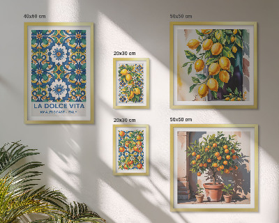 Set of 5 wall art pieces Italian citrus Amalfi style decorations