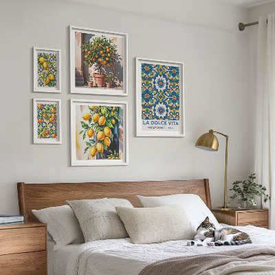 Set of 5 wall art pieces Italian citrus Amalfi style decorations