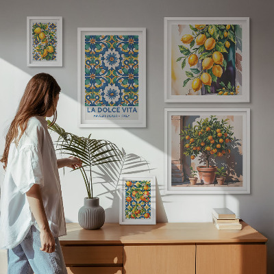 Set of 5 wall art pieces Italian citrus Amalfi style decorations