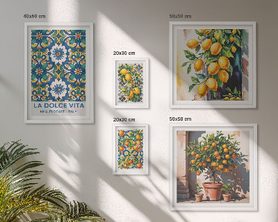 Set of 5 wall art pieces Italian citrus Amalfi style decorations