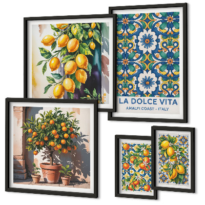 Set of 5 wall art pieces Italian citrus Amalfi style decorations