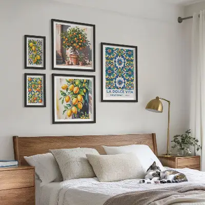 Set of 5 wall art pieces with Italian citrus Amalfi style decorations
