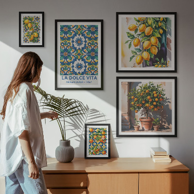 Set of 5 wall art pieces Italian citrus Amalfi style decorations