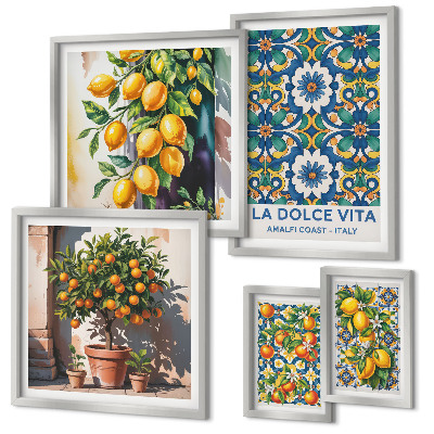 Set of 5 wall art pieces Italian citrus Amalfi style decorations