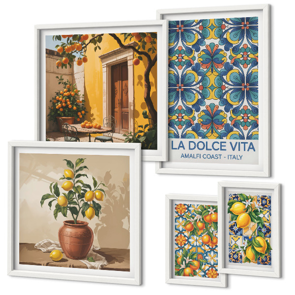 Framed photo set Italian citrus fruits Mediterranean style