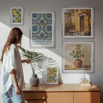Framed photo set Italian citrus fruits Mediterranean style