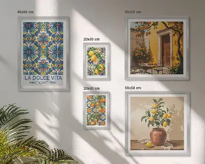 Italian citrus fruits framed photo set in a Mediterranean style