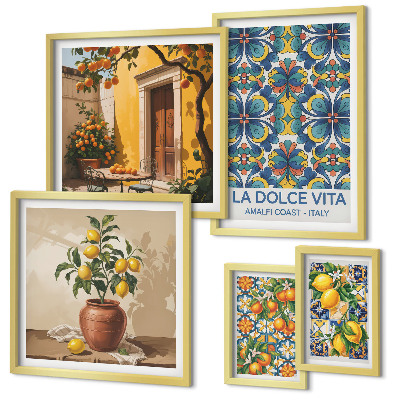 Framed photo set Italian citrus fruits Mediterranean style
