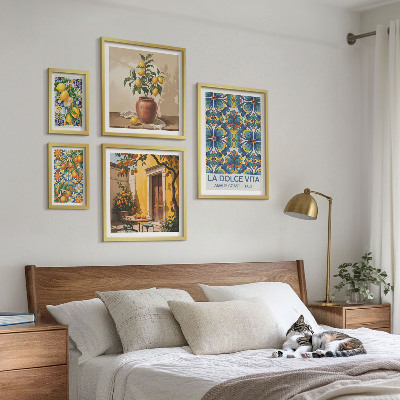Framed photo set Italian citrus fruits Mediterranean style