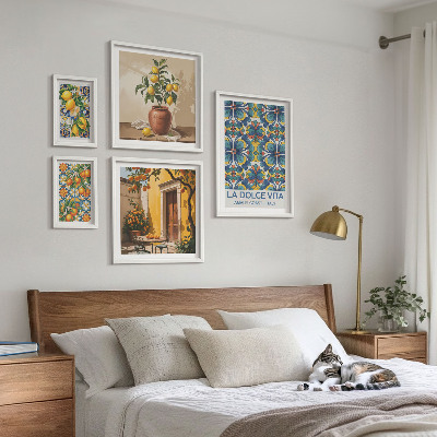 Framed photo set Italian citrus fruits Mediterranean style