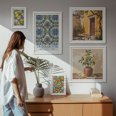 Framed photo set Italian citrus fruits Mediterranean style