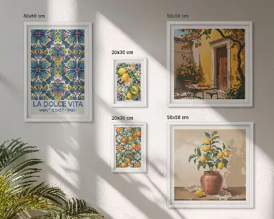Italian citrus fruits framed photo set in a Mediterranean style