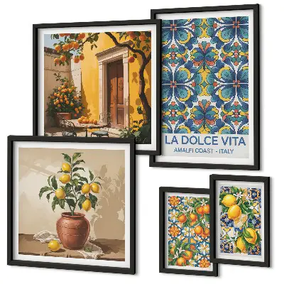 Italian citrus fruits framed photo set in a Mediterranean style
