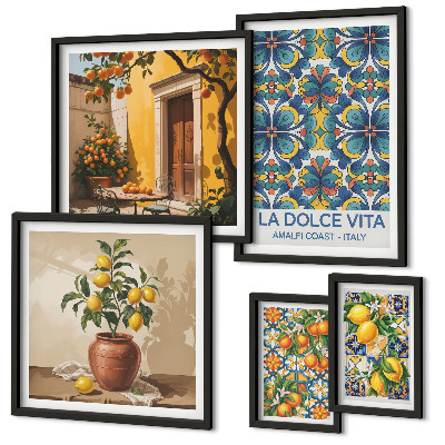 Framed photo set Italian citrus fruits Mediterranean style