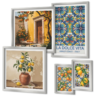 Framed photo set Italian citrus fruits Mediterranean style
