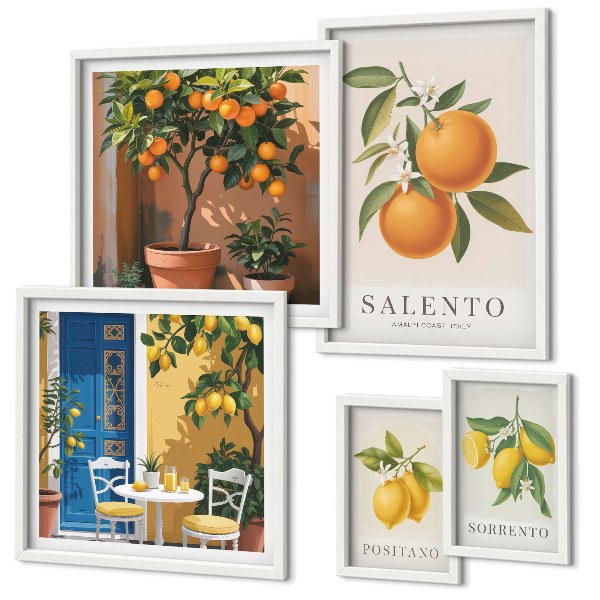 Set of 5 wall art pieces Fruity Italy rustic style